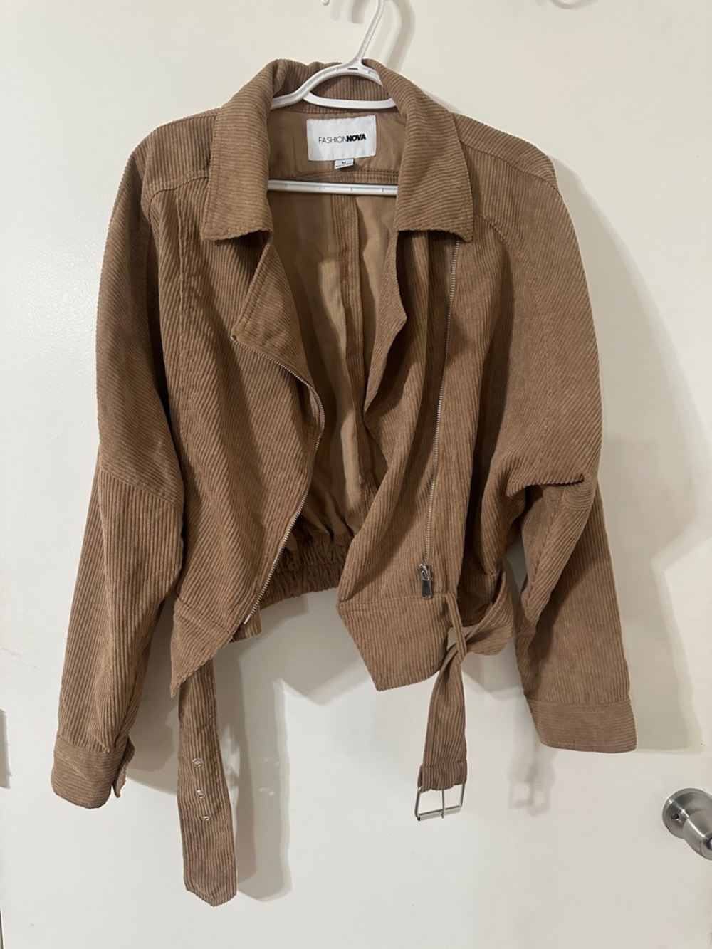 Fashion Nova Brown Corduroy Belted Moto Jacket